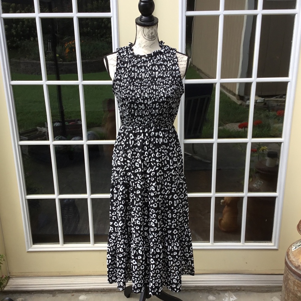 Solution Black and White Animal Print Midi Dress NWT